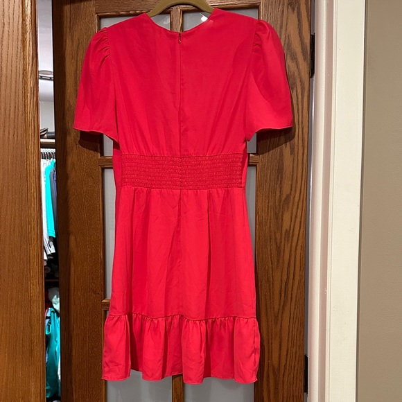 Amanda Uprichard Bright Pink V-Neck Puff Sleeve Mini Dress - Picture 4 of 7